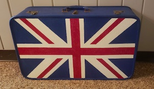 A photo of a New England themed suitcase